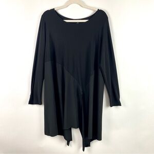 Sun Kim NWT Black Tunic Crepe Asymmetric Split Hem Knit Top/Sleeves‎ Lagenlook L